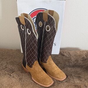 Hondo Men's Brown and Tan Roughout Cowboy Boots